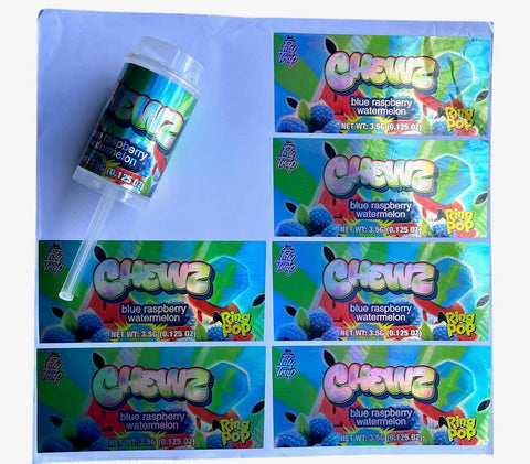 Popscile Ring Pop Chewz Blue Raspberry Watermelon 3.5 grams Container Holographic Sticker
