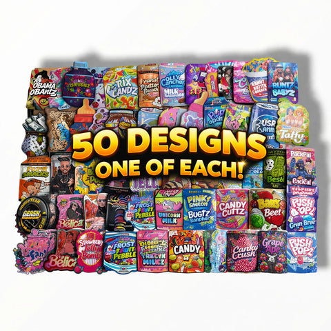 50 Pack 3.5g Mylar Bags – All Different Designs – Smell Proof Variety Pack