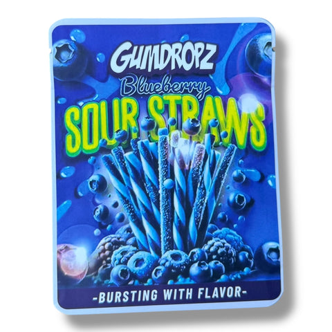 Gumdropz Blueberry Sour Straws (Soft Sticker) Mylar Bag 3.5 Grams