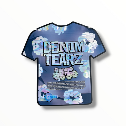 Gear Shifters Denim Tearz Blue T-Shirt Tier 2 Mylar Bag 3.5 Grams