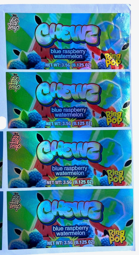 Popsicle Ring Pop Chewz Blue Raspberry Watermelon 3.5 grams Container Holographic Sticker