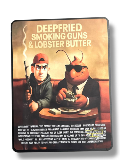 Deep Fried Smoking Guns and Lobster Butter Sticker Mylar Bag 1 Ounce