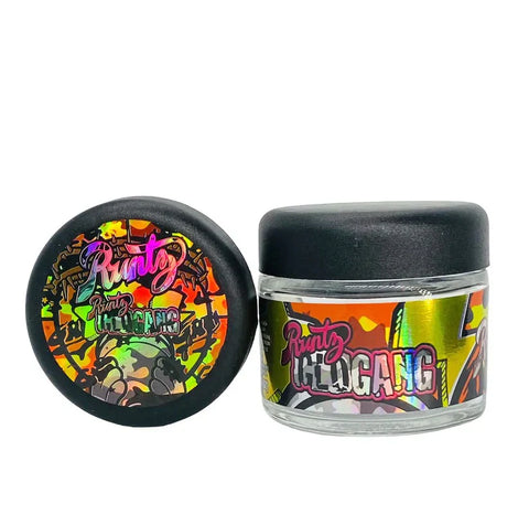Glogang Runtz 3.5g Glass Jars with Holographic Stickers Child Resistant jar