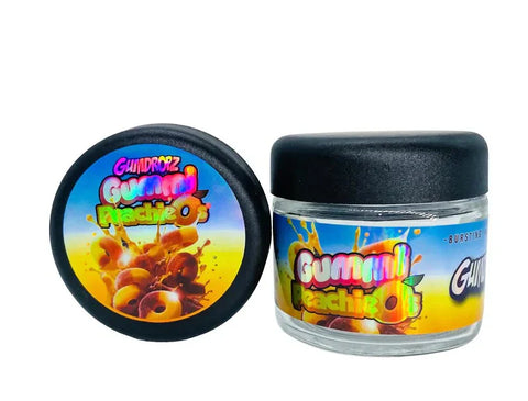 Sprinkles Gummi Peachios 3.5g Glass Jars with Holographic Stickers Child Resistant jar
