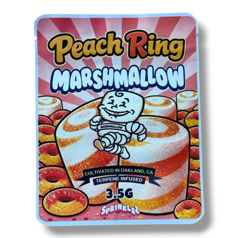 Sprinkles Peach Ring Marshmallow (Soft Sticker) With Stickers and Labels Mylar Bag 3.5 Grams