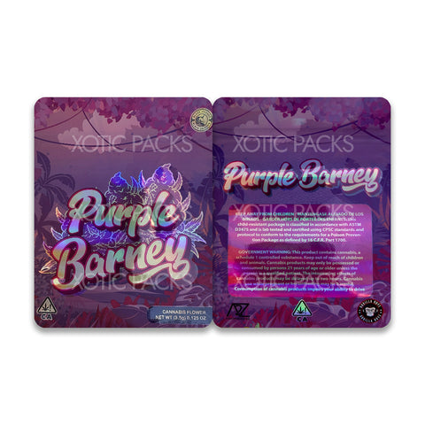 Purple Barney mylar bags 3.5 grams