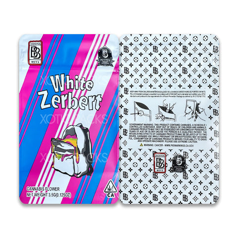 White Zerbert  mylar bags 3.5 grams